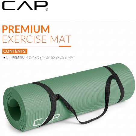 CAP Barbell 1/2-Inch High Density Exercise Yoga Mat with Strap | Multiple Options