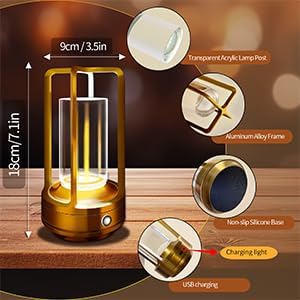 Rechargeable Table Lamp, 4000mAh Battery-Operated Cordless (Gold-2)