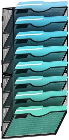 Gawerk 8-Tier Wall File Organizer Hanging Wall File Holder Wall Mount Paper Folder Organize, Mesh Magazine Document Mail Organizer Wall Organizer for Office School Home, Black