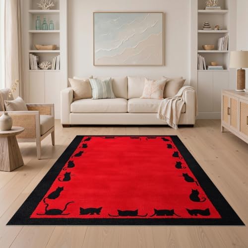 5'x7' Red Cat Crimson Artistic Ultra-Soft Area Rug