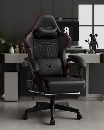 GTPLAYER ACE-PRO Music Gaming Chairs – Built-in Speakers, App Support & Bluetooth Control, Computer Game Chairs with Footrest for Adults, Ergonomic, Reclining, Linkage Armrest, BK‑RD Stitch