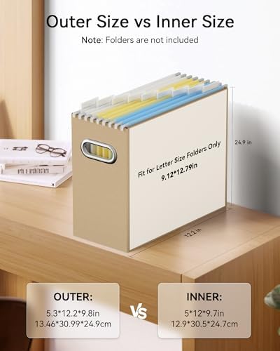 Oterri Portable Collapsible Cardboard File Box with Handle for Letter-Size