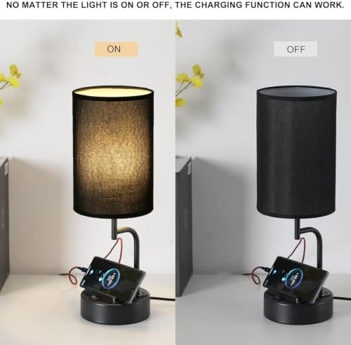 Dreamholder Table Lamp with 3 USB Charging Ports, Modern Desk Lamp with AC Outlet and Phone Stands, Perfect Bedside Lamp for Bedroom, Living Room, Office (Pack of 2), Black