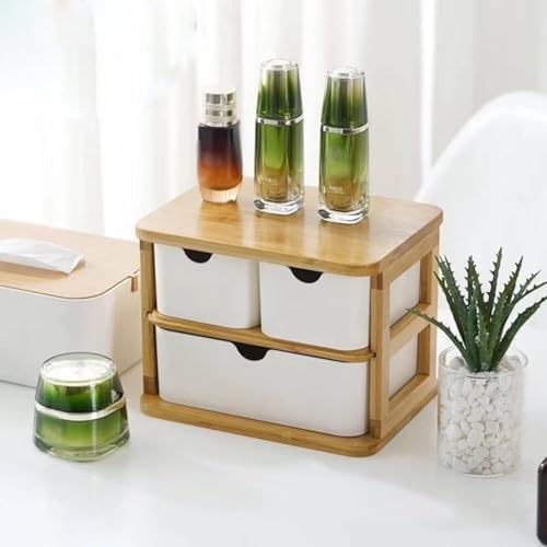 Amagogo Drawer Storage Organizer Bamboo Desktop Storage Box Multi-Compartment Design Removable Drawers Rounded Corners Suitable for Bedroom Counter