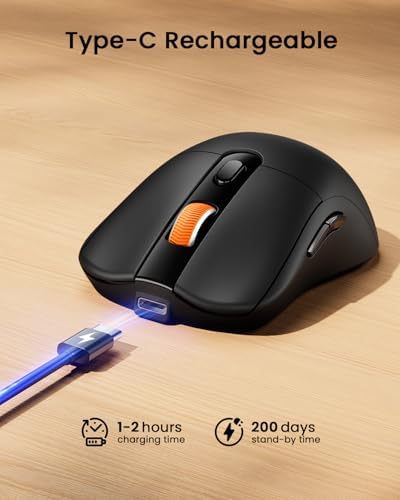 ProtoArc EM15 USB C Mouse, Bluetooth Wireless Mouse for MacBook, Black