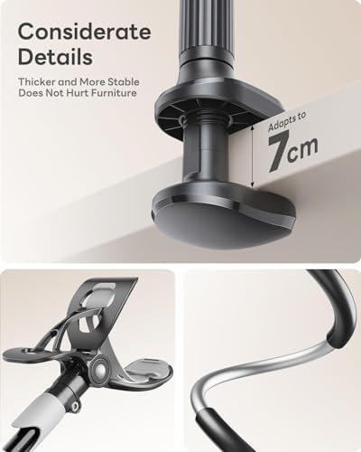SAIJI Gooseneck Bed Phone Holder, Flexible Long Arm Phone Mount for Desk, Clip Bracket Clamp Stand, iPhone Stand, Mobile Cell Phone Stand Document Camera Nintendo Switch (Black)