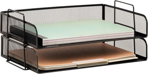 Mind Reader Stackable Paper Tray, Desktop Organizer, File Storage, Office, Metal Mesh, 13.25" L x 9.75" W x 6.25" H, 2 Pcs., Black (Pack of 8)