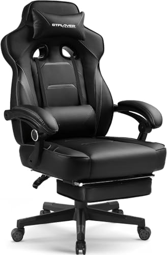 GTPLAYER Gaming Chair with Footrest, 350LBS Big and Tall Office Chair, Ergonomic High Back Lumbar Support and Recliner for Back Pain Relief, Black