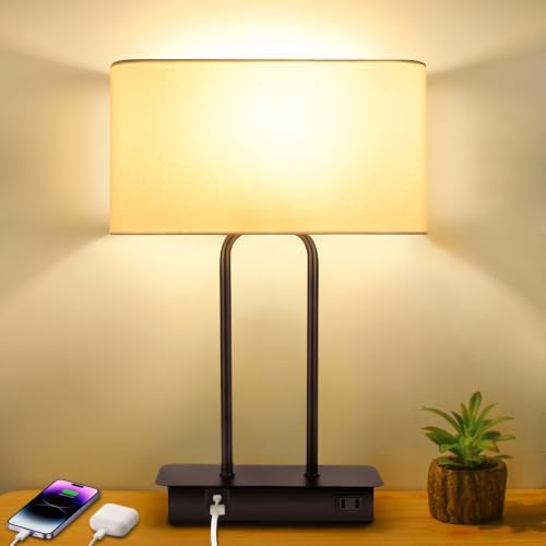 BesLowe 16’’ Table Lamp for Bedroom, Bedside Nightstand Lamp with LED Bulb