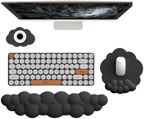 Cloud Wrist Rest Keyboard Ergonomic Wrist Pad for Keyboard and Mouse Coaster Cloud Mouse Pad Set Leather PU Non-Slip Wrist Rest Support for Computer Laptop Gaming Mac Home Office Relief Pain Black