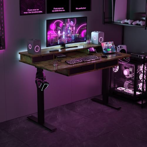 FiCiHi 55x30Inch Standing Desk with Drawers,Electric Height Adjustable Desk