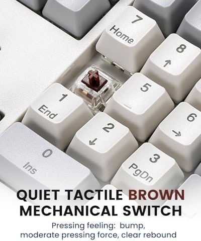 Perixx PERIBOARD-108M, Wired Mechanical Full-Size USB Keyboard - Brown Tactile Switch - Classic Retro Gray/White Color - US English