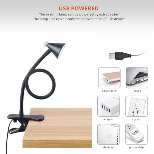 LED Clip Light 3 Color Dimmable Clip Desk Lamp Black