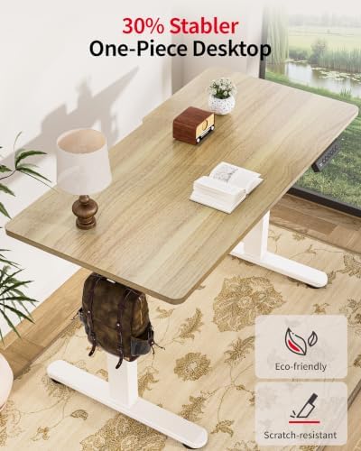 Okin Standing Desk Electric Adjustable Computer Desks, Whole Piece Stand up Desk Office Gaming Home Office Memory Desks 48x24 inches Cream Pecans