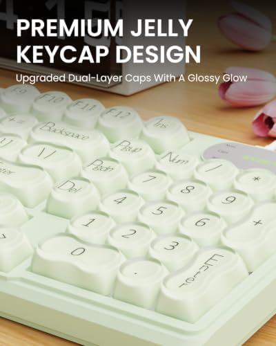 EWEADN Wired Creamy Keyboard with Number Pad, Media Knob, RGB Backlit-Green