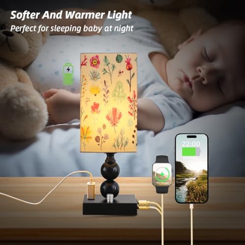Bedside Table lamp Dimmable with Charging Station, Small end Desk Nightstand Lamps with USB Ports and outlets for Bedroom Living Room Office Reading Gifts Home Decorative LED Edison Bulb Included