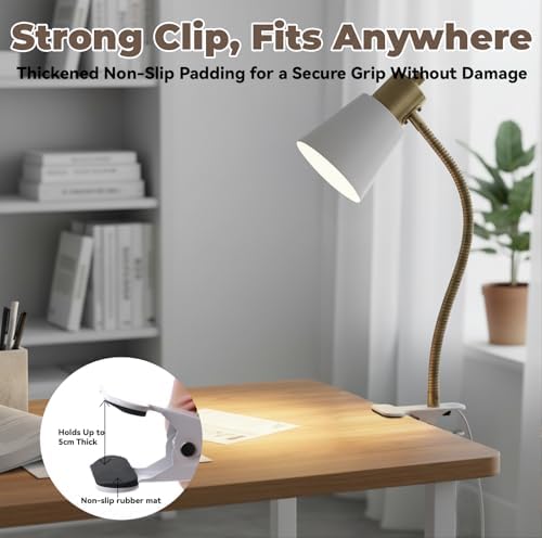 LALISU Desk lamp Eye-Caring Table Lamps 360°Rotation Gooseneck Clip on Lamp