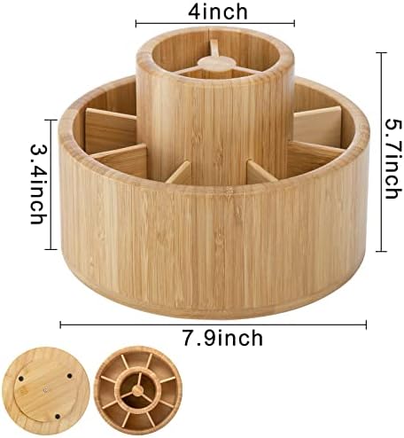 SOUJOY Bamboo Pen Holder Organizer, 360°Rotating Art Supply Organizer with 11 Compartments, Color Pencil Storage Caddy, Hold 200+ Pencils, Office Desk Stand Box for Marker Pens, Pencil, Art Brushes