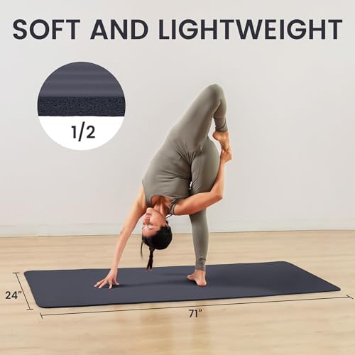 Fitvids 1/2-inch Thick High Density Exercise Yoga Mat with Carrying Strap