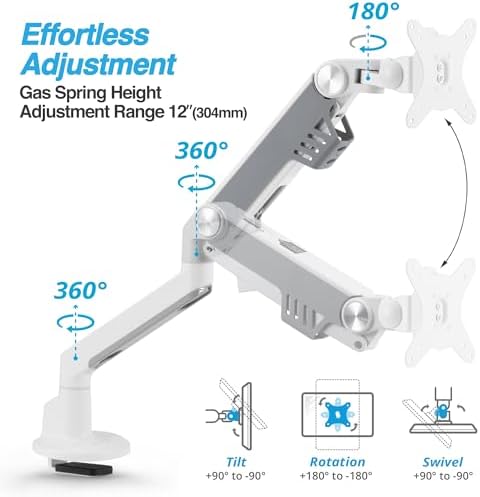 AVLT Single 13"-38" Monitor Arm Desk Mount - White
