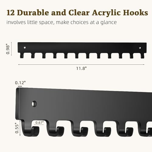 Acrylic Necklace Holder 2 Pack Wall Mounted Necklace Organizer Hanging Jewelry Organizer with 12 Hooks for Necklaces, Bracelets, Rings and Bangles Display Black