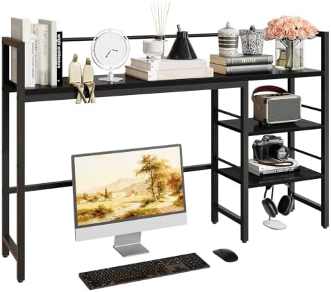HavenlyYouth Desk Shelf, 45.4 Inch Wood Desk Organizer Shelf for Computer Monitor, Desk Hutch Storage, Desktop Shelf for Top of Desk, 3 Tier Desktop Bookshelf for Home Office Dorm, Black