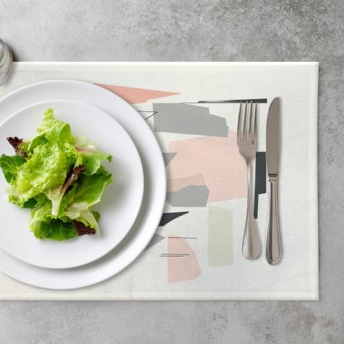 Minimalist Abstract Composition Placemats, Geometric Forms Contemporary Art Place Mats for Dining/Kitchen Table Waterproof Washable Linen Heat Insulation Dinner Table Mats 12X18 in 6 Pcs