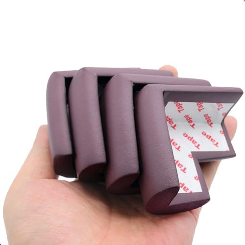 4 Pack Soft Foam Baby Proofing Corner Guards & Edge Protectors, Pre-Taped Table Corner Protector, Children Safety Furniture Desk Bumper, Cushion for Sharp Corners, L Type,Brown