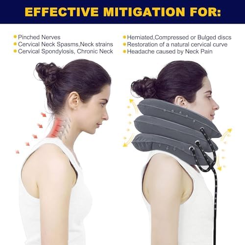 Neck Stretcher, Cervical Traction Device, Neck Traction Device, Cervical Neck Traction Device for Neck Pain Relief, Adjustable Inflatable Neck Brace, Neck Decompression Home Use (Dark Gray)