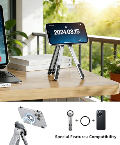 Laptop Stand for Desk, 8-Level Adjustable, Magnetic Phone Mount Silver