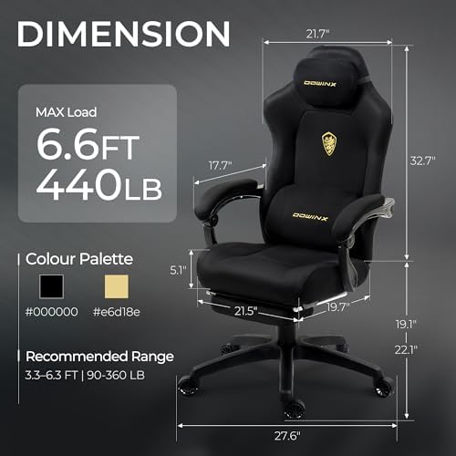 Dowinx Big and Tall Gaming Chair, Suede Fabric Game Chair with Pocket Spring Cushion, High Back Gamer Chair Ergonomic with Footrest for Adults Office, 440LBS, Black