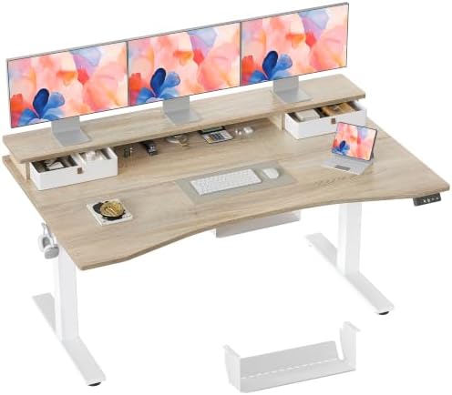TIQLAB Standing Desk with Drawers&Cable Management, 63''*28'', Maple