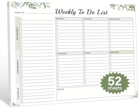 TREES Weekly To-Do List Notepad, 52-Week Desk Planner Organizer, 8.5" x 11"