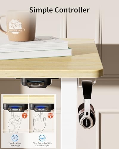 BIZUM 35.4" Small Electric Standing Desk Height Adjustable, Whole Piece Stand Up Computer Desk Work Study Writing Gaming Desks for Home Office Oak