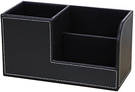 KINGFOM Desk Organizer Office Supplies Caddy Pu Leather Multi-function Storage Box Pen/Pencil,Cell phone, Business Name Cards Remote Control Holder Black