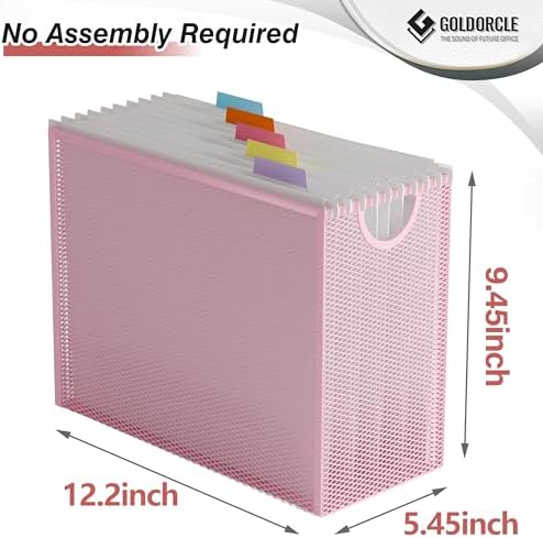 Letter-Size Hanging File Organizer (Pink, with 5 Grey Folders)