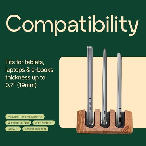 Triple Laptop Stand Vertical Laptop Holder - Vertical Laptop Stand for Desk - Laptop Holder - Handmade of Natural Wood (Triple Walnut)