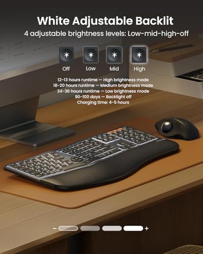 ProtoArc EK01 Plus Backlit Bluetooth Ergonomic Keyboard, Full Size, Grey