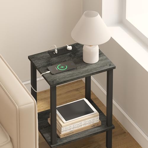 TUTOTAK End Table with Charging Station, Side Table Set of 2, Nightstand