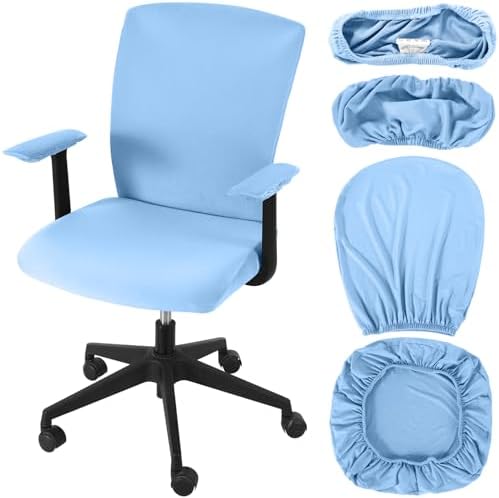 Tallew 4 Pcs Office Chair Covers Set Computer Universal Protective Stretchable Chair Seat Covers Desk Armrest Cover Slipcovers Pads Office Cushion Backrest for Rotating(Regular,Blue)