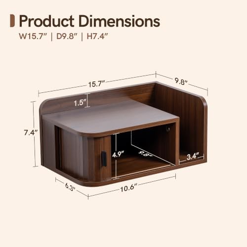Floating Nightstand Walnut Fluted Bedside Table with Open Shelf (L)