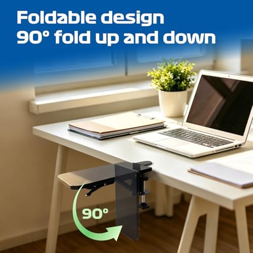 Arm Rest for Desk Elbow Support Black 9.57 x 4.8 Inch,Foldable Computer Desk Armrest Extender Tray,Ergonomic Relieve Stress,Eliminate Pain,Reduce Office Occupational Chronic