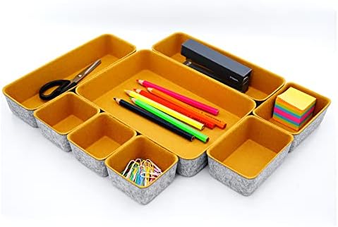Welaxy 8-Piece Felt Drawer Organizers Curry Desk Tray Makeup Storage