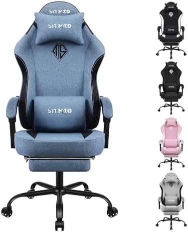 Gaming Chairs for Adults with Footrest Fabric Computer Ergonomic Video Game Chair-Backrest and Seat Height Adjustable Swivel Task Chair with Headrest and Lumbar Support(Blue)