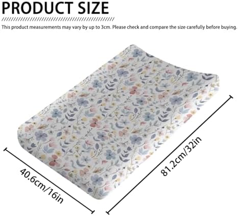 Spring Summer Pastel Flowers Leaves Baby Changing Pad Cover, Unisex Floral Nursery Diaper Changing Table Pad Mat Sheet for Boys Girls-16x32