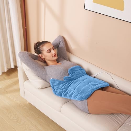 Ruqiji 19" x 24" Weighted Neck&Shoulder Heating Pad, 2.5lbs with 12 Temperature Settings&Countdown Timer,Pain Relief for Neck/Shoulders/Menstrual Pain(Light Blue)