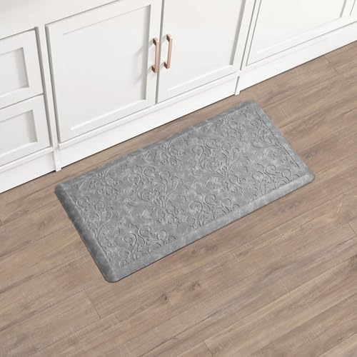 Chef Gear - Anti-Fatigue Gelness Kitchen Mat - Marni Design - Cushioned Comfort Chef Mat - Faux Leather - Cooking & Standing Relief -Skid-Resistant - Measures 17.5"x32" - Grey