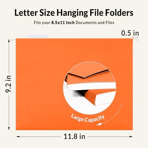 SUNEE Hanging File Folders, 25 Pack Letter Size Hanging File Folders with 1/5-Cut Tabs, Ideal for Home and Office Organization and Papers Classification,Orange