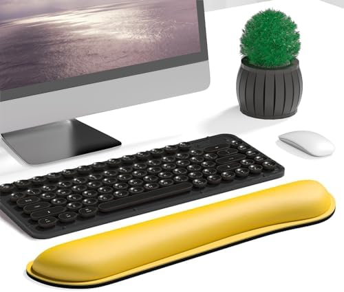 Dapesuom Enlarge Keyboard Wrist Rest, Cute Memory Foam Keyboard Wrist Cushion for Computer Desk Mats Support, Typing Pain Relief Ergonomic Mouse Pad Rests with Non-Slip Base for Gaming, Laptop, Yellow