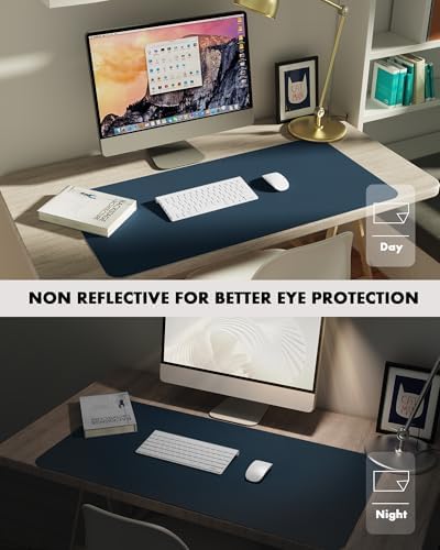 YSAGi Double-Sided Desk Pad, 35.4"x17"Leather Desk Mat, Eco Cork Desk Pad Protector,Large Mouse Pad,Waterproof Desk Blotter for Office/Home(Dark Blue)